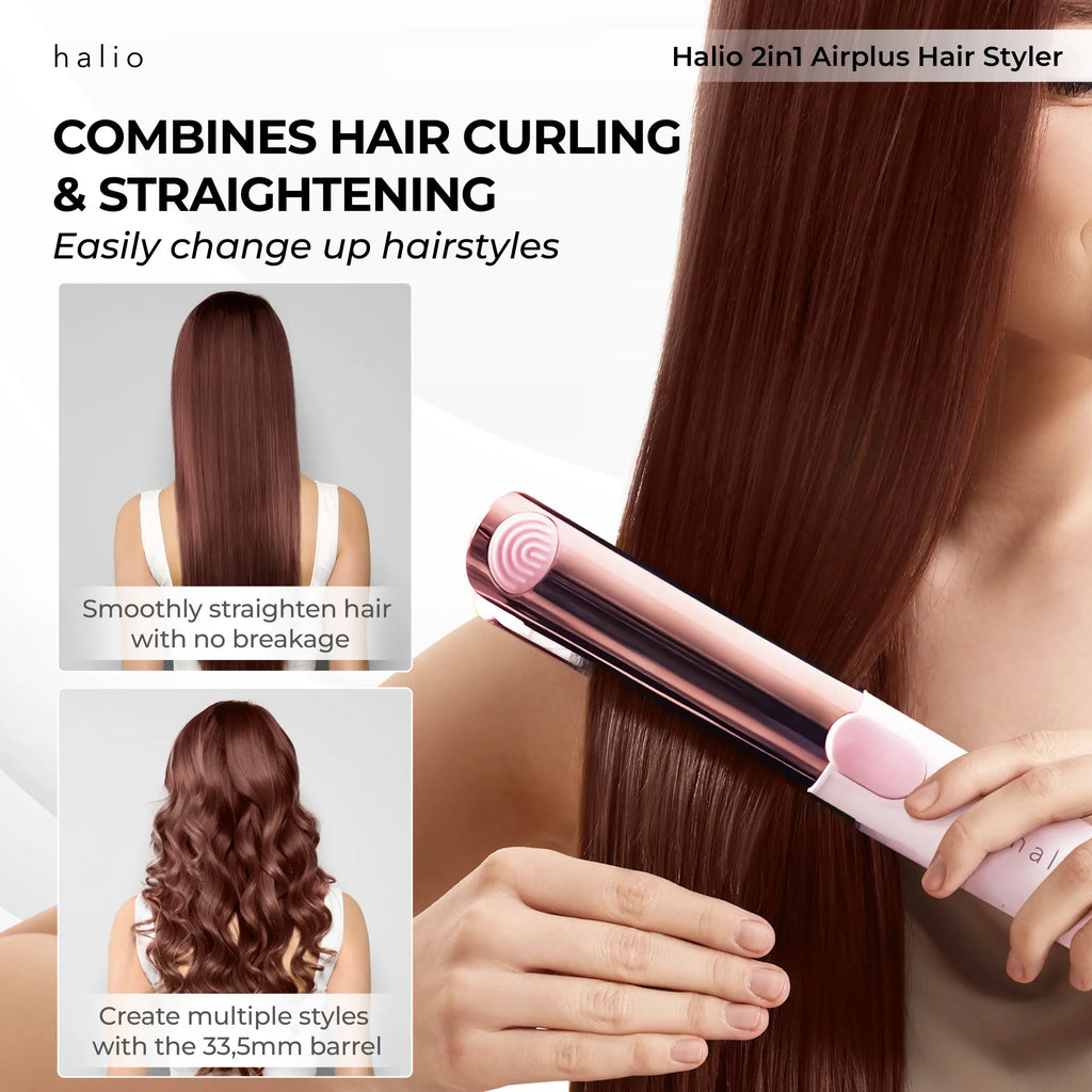 Halio 2in1 Airplus Hair Styler - Combines Hair Curling & Straightening - Easily change up hairstyles - Smoothly straighten hair with no breakage - Create multiple styles with the 33.5mm barrel