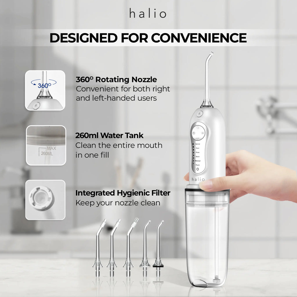 Halio Professional Cordless Oral Irrigator - designed for convenience - 360 Rotating nozzle, 260ML Water tank, Integrated Hygienic Filter