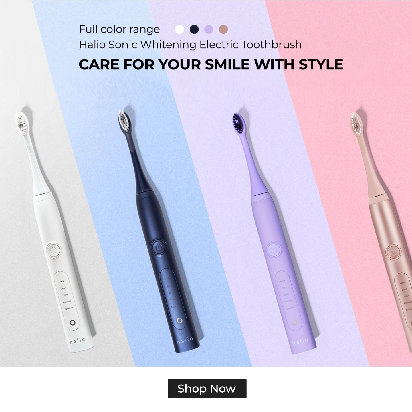 Halio Sonic Whitening Electric Toothbrush - Full Color Range (White, Rose Gold, Periwinkle, Midnight Blue) - Care for your smile with style