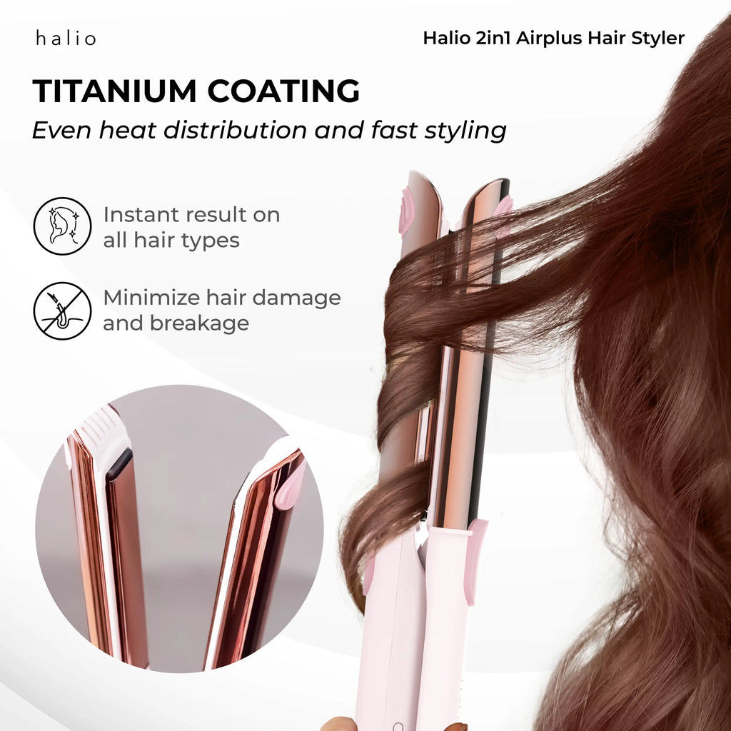 Halio 2in1 Airplus Hair Styler - Titanium Coating (Even heat distribution and fast styling) - Instant result on all hair types - Minimize hair damage and breakage