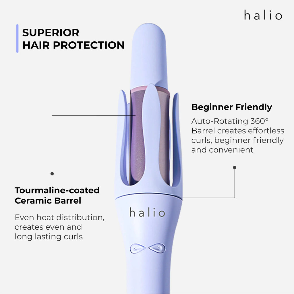 Halio instaCurl Premium Automatic Hair Styler - Superior Hair Protection - Tourmaline-coated Ceramic Barrel (Even heat distribution, creates even and long lasting curls) - Beginner Friendly (Auto-Rotating 360° Barrel creates effortless curls, beginner friendly and convenient)