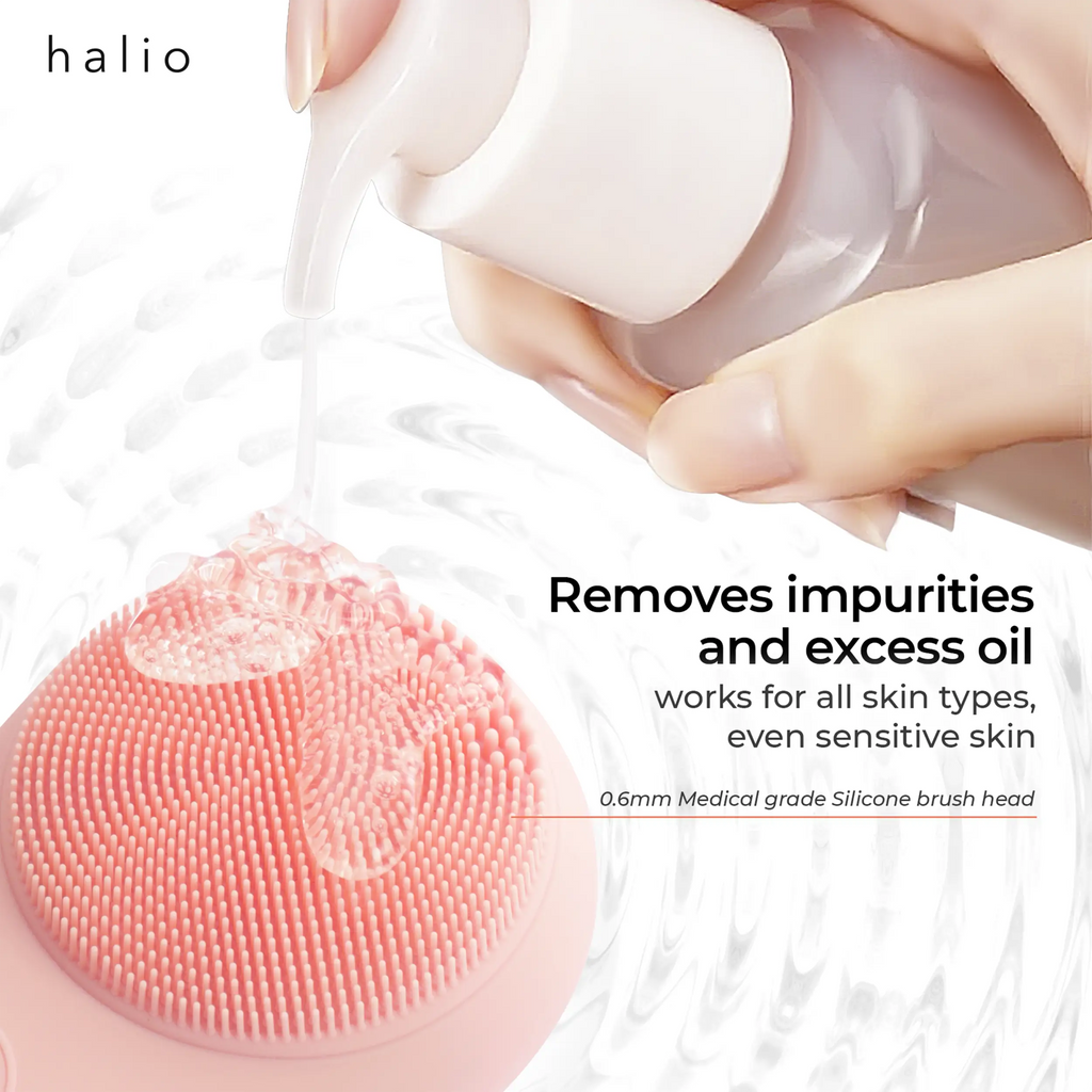 Halio Multi-task Cleansing & Massaging Device - Removes impurities and excess oil - Works for all skin types, even sensitive skin - 0.6mm Medical grade Silicone brush head