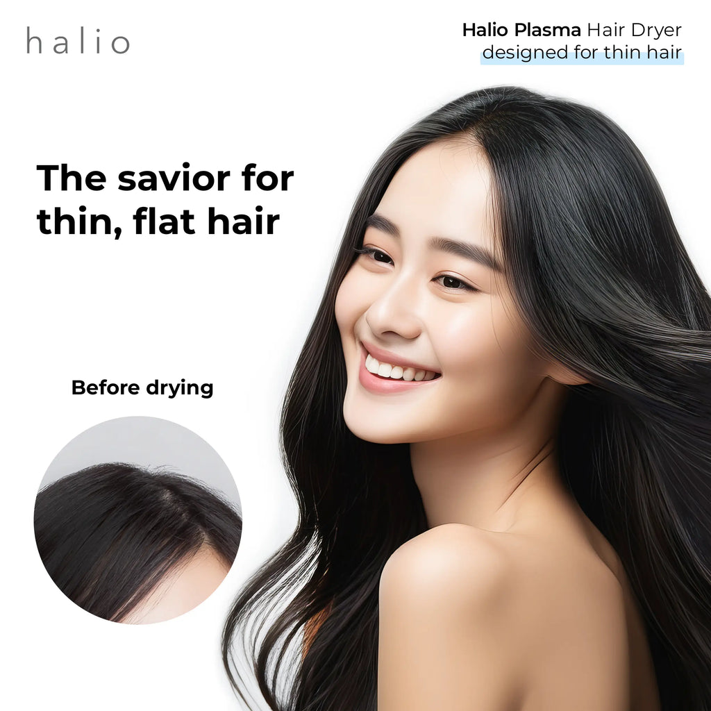 Halio Plasma Hair Dryer - designed for thin air - The savior for thin, flat hair - before and after drying