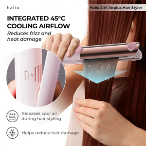 Halio 2in1 Airplus Hair Styler - Integrated 45°C Cooling Airflow (Reduces frizz and heat damage) - Releases cool air during hair styling - Helps reduce hair damage