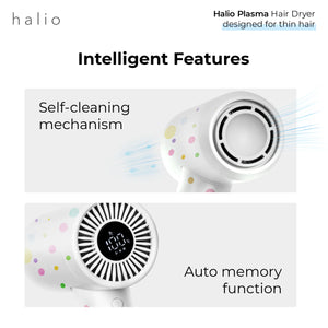 Halio Plasma Hair Dryer - designed for thin air - Self-cleaning mechanism, Auto memory function