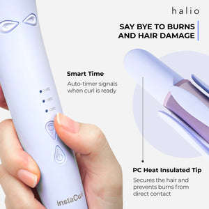 Halio instaCurl Premium Automatic Hair Styler - Say Bye to Burns And Hair Damage - Smart time (Auto-timer signals when curl is ready) - PC Heat Insulated Tip (Secures the hair and prevents burns from direct contact)