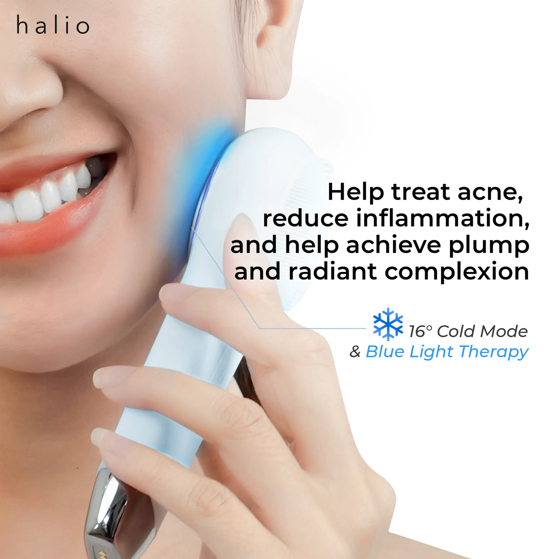 Halio Multi-task Cleansing & Massaging Device - Help treat acne, reduce inflammation, and help achieve plump and radiant complexion - 16°C Cold Mode & Blue Light Therapy
