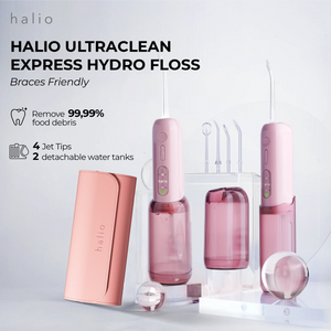 Halio UltraClean Express Hydro Floss - Braces Friendly - Removes 99.99% food debris - 4 Jet Tips - 2 detachable water tanks