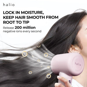 Halio High Speed Ionic Hair Dryer - Lock in Moisture, Keep Hair Smooth From Root To Tip - Release 200 million negative ions every second