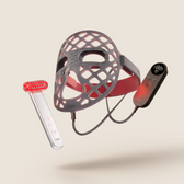 Halio Lift & Light Duo Pro with silicone LED face mask, handheld red light therapy device, and wired controller.