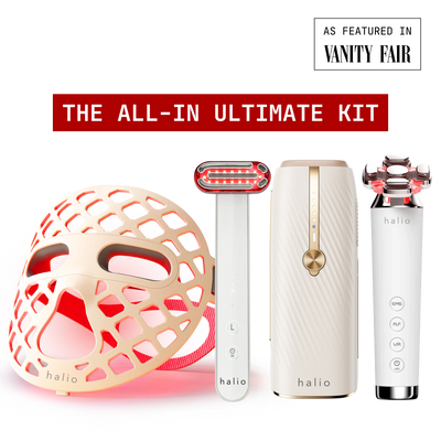 Bundle - The All-in Ultimate Kit - 1x Halio PureGlow Ultralite Silicone LED Face Mask, 1x Halio Red Light Therapy Device, 1x Halio InfinityGlow Advanced IPL Sapphire Cooling Hair Removal Device and 1x Halio RevitaWave Skin Rejuvenator