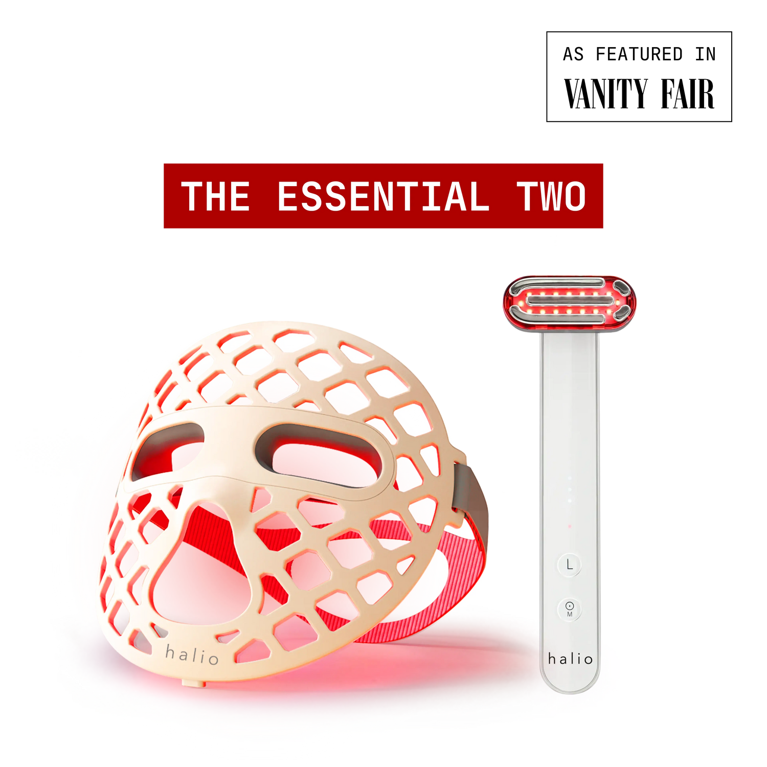 Bundle - the essential two - 1x Halio PureGlow Ultralite Silicone LED Face Mask and 1x Halio Red Light Therapy Device