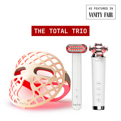 Bundle - The Total Trio - 1x Halio PureGlow Ultralite Silicone LED Face Mask, 1x Halio Red Light Therapy Device and 1x Halio RevitaWave Skin Rejuvenator