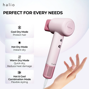 Halio High Speed Ionic Hair Dryer - Perfect For Every Needs -  Cool Dry Mode (protects hair) - Hot Dry Mode (Instant dry) - Warm Dry Mode (Quick dry, Reduce heat damage) - Hot & Cold Combination Mode (Flexible styling)