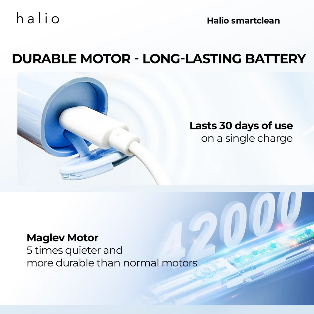 Halio Sonic SmartClean Electric Toothbrush - Durable Motor - Long-Lasting Battery: Lasts 30 days of use on a single charge, Maglev Motor (5 times quieter and more durable than normal motors)