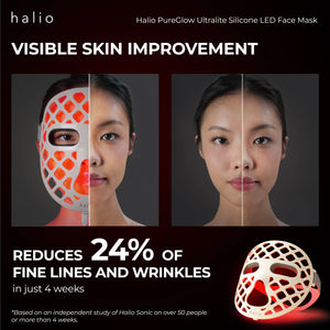 Halio PureGlow Ultralite Silicone LED Face Mask - Visible skin improvement - Reduces twenty-four percent of fine lines and wrinkles in just four weeks