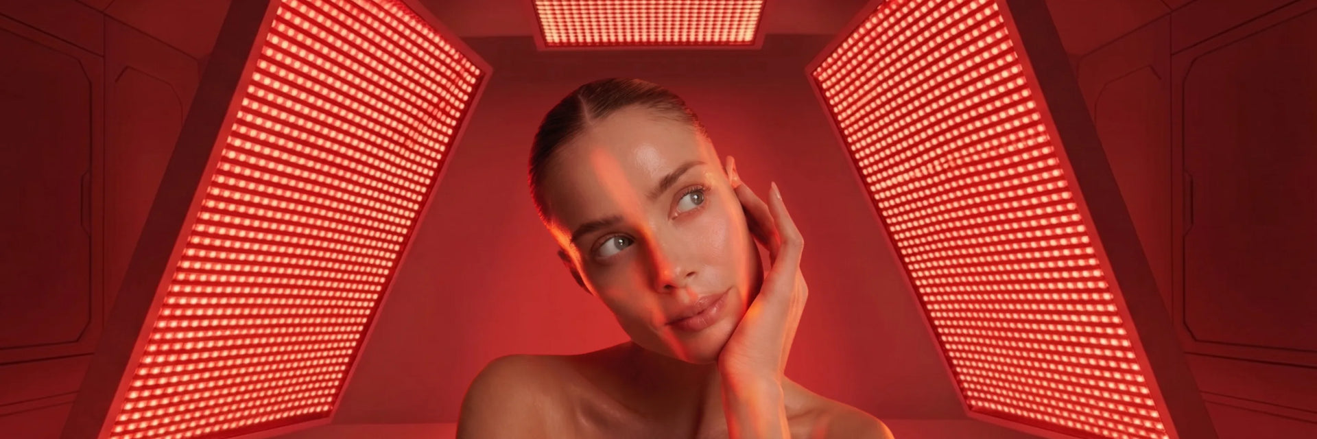 Halio RegenBoost Red Light Panel — full-body recovery (desktop banner, 3:1)