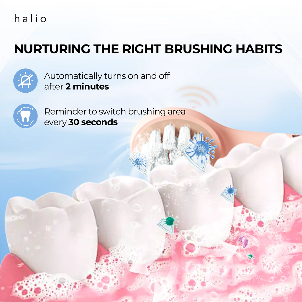 Halio Smartsonic Electric Kid Toothbrush - NURTURING THE RIGHT BRUSHING HABITS -  Automatically turns on and off after 2 minutes - Reminder to switch brushing area every 30 seconds