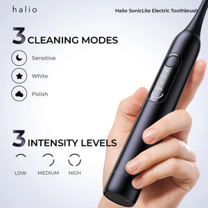 Halio SonicLite Electric Toothbrush - 3 cleaning modes - white - polish - sensitive - 3 intensity levels - low - medium - high