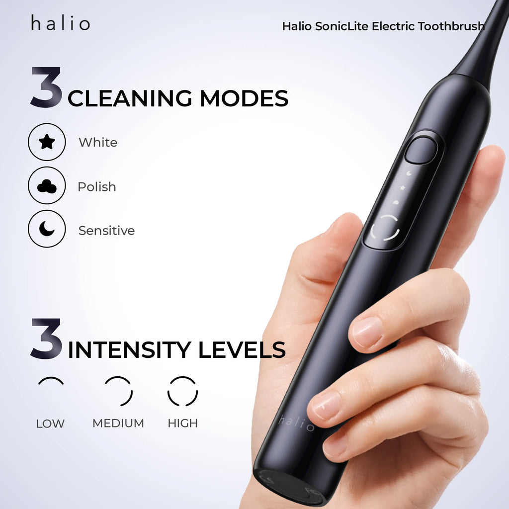 Halio SonicLite Electric Toothbrush - 3 cleaning modes - white - polish - sensitive - 3 intensity levels - low - medium - high