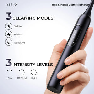 Halio SonicLite Electric Toothbrush - 3 cleaning modes - white - polish - sensitive - 3 intensity levels - low - medium - high