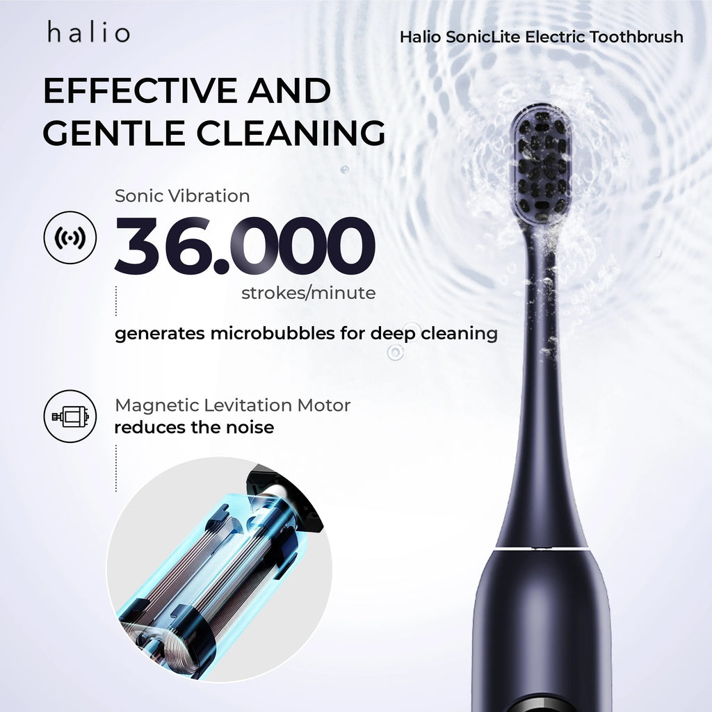 Halio SonicLite Electric Toothbrush - Effective and gentle cleaning - Sonic Vibration - 36,000 strokes/minute generates microbubbles for deep cleaning - Magnetic Levitation Motor reduces the noise