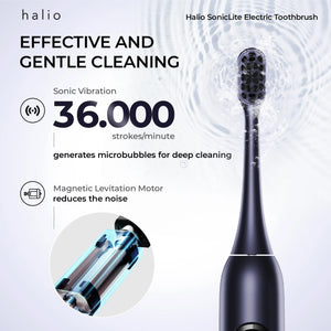 Halio SonicLite Electric Toothbrush - Effective and gentle cleaning - Sonic Vibration - 36,000 strokes/minute generates microbubbles for deep cleaning - Magnetic Levitation Motor reduces the noise