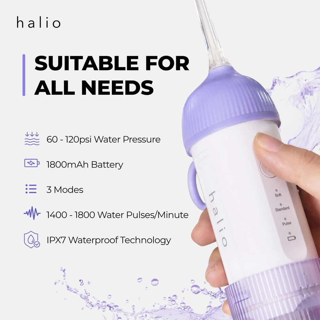 Halio UltraClean Oral Irrigator - Suitable for all needs - 60-120psi Water Pressure - 1800mAh Battery - 3 Modes - 1400-1800 Water Pulses/Minute - IPX7 Waterproof Technology