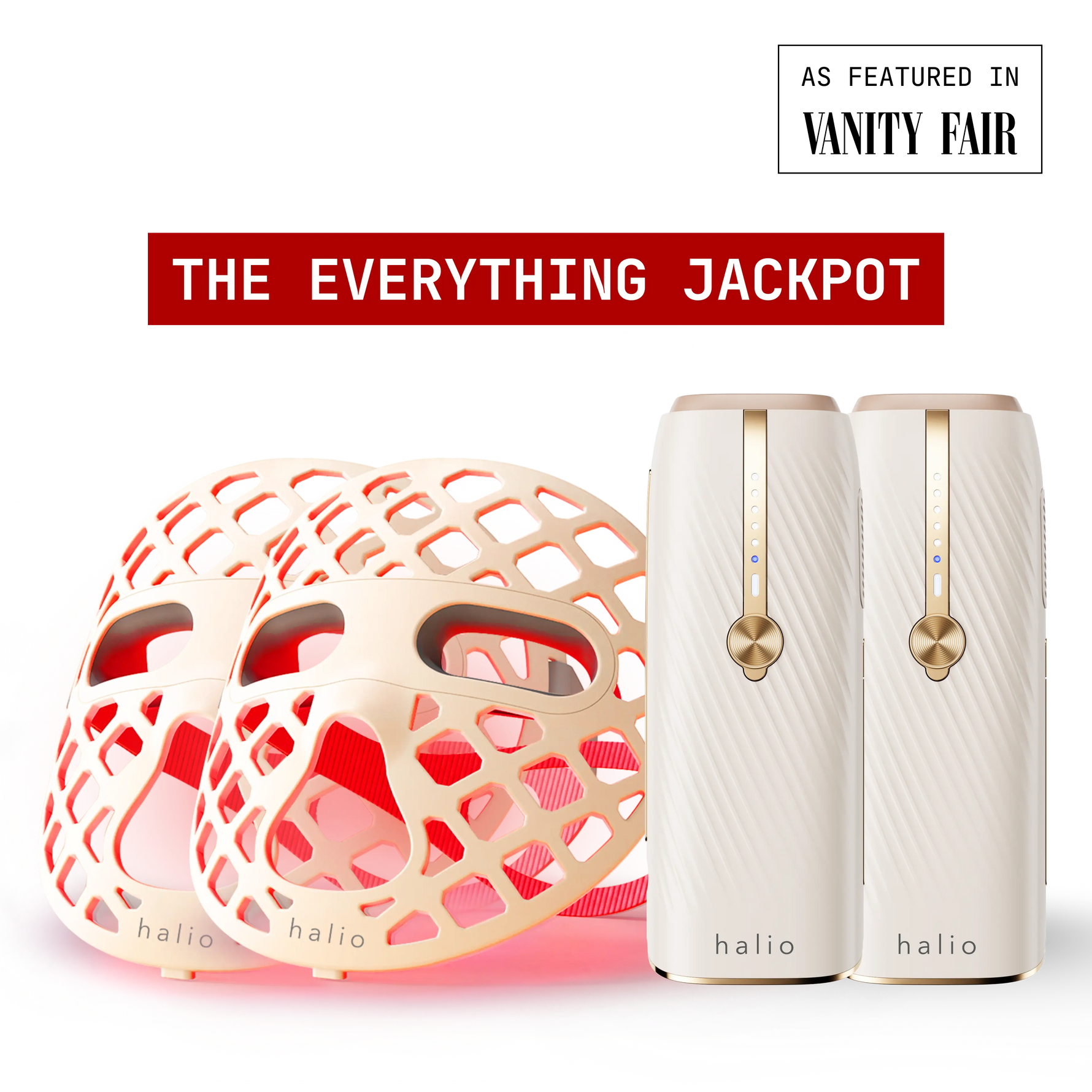 The everything jackpot - 2x Halio PureGlow Ultralite Silicone LED Face Mask and 2x Halio InfinityGlow